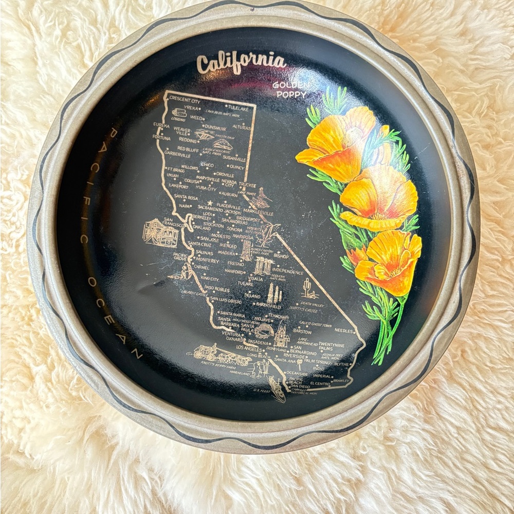 California Map Decorative Bowl Vintage California Souvenir Golden Poppy Storage